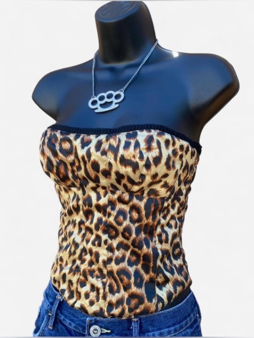 Vintage Y2k Victoria’s Secret Satin Leopard Print Corset Top Black Lace Up Back